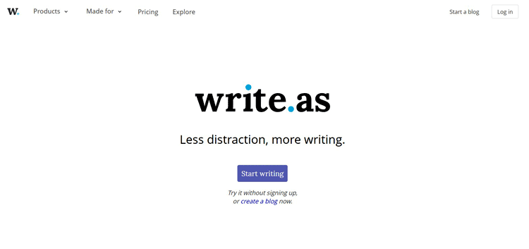 write.as free blogging sites